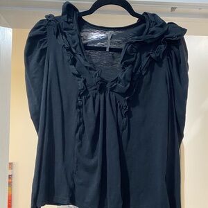 Anthropologie Black Long sleeved V Neck Ruffle Tee. Size M. Worn once.